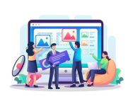 digital-marketing-concept-with-people-putting-content-images-marketing-to-the-web-dashboard-screen-search-engine-optimization-promotion-working-process-and-teamwork-flat-style-illustration-vector